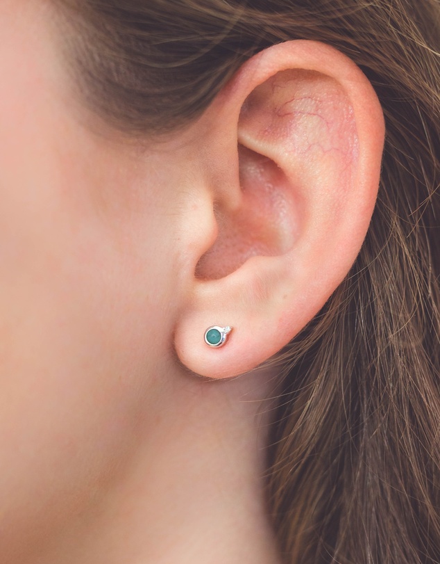 Georgini - Natural Turquoise And Two Natural Diamond December Silver Earrings
