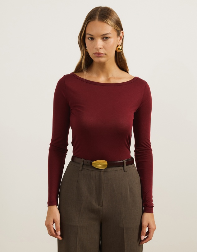 Atmos&Here - Wool Blend Boat Neck Long Sleeve Top