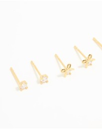 Lovisa - Gold Plated Sterling Silver Bow & Sleek Earrings 3-Pack