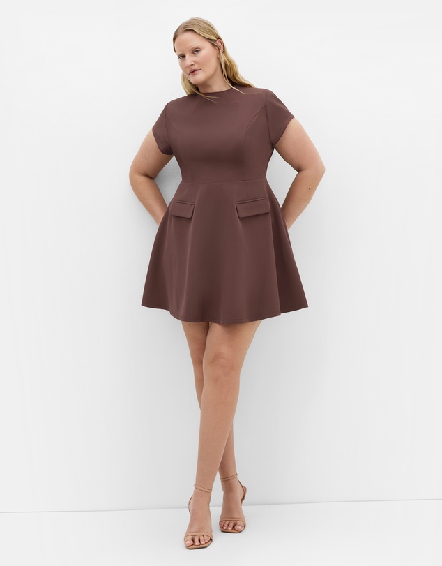 City Chic - Plus size Dynamic Cap Sleeve Skater Dress - chocolate