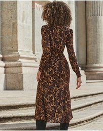 Sosandar - Leopard Print Tiered Hem Midi Dress