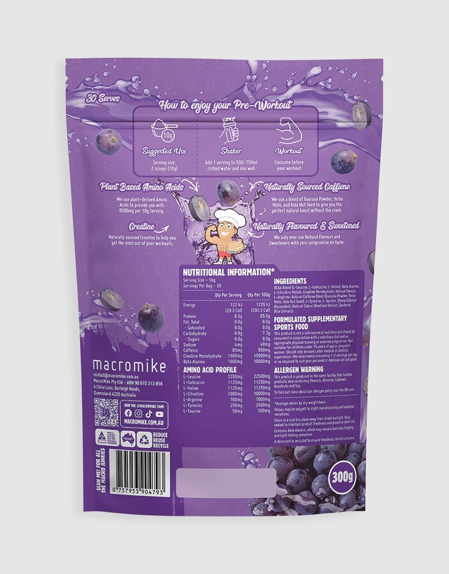 Macro Mike - Juicy Grape Fizz Pre Workout - 300g
