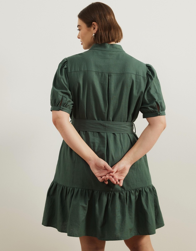 Atmos&Here Curvy - Bailey Button Front Linen Blend Mini Dress