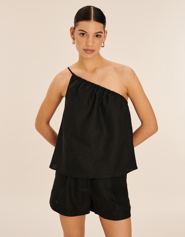 AERE - Linen Gathered One Shoulder Top