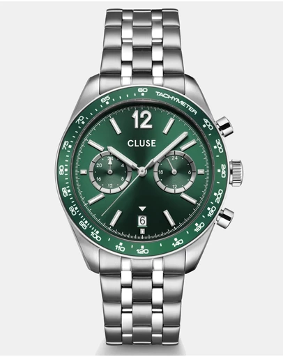 Cluse - Aravis Dual Timer Steel, Green, Silver Colour