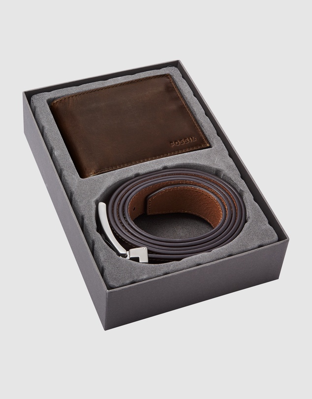 Fossil - Dark Brown Wallet Belt Gift Set