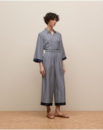 Trenery - Silk Stripe Cropped Pant in Night Sky