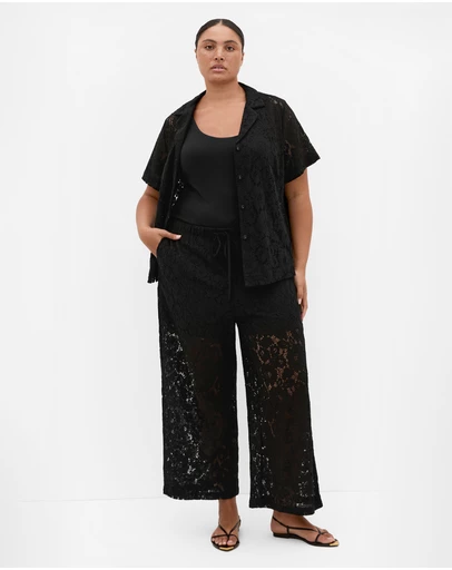 City Chic - Plus size Lani Lace Pant - black