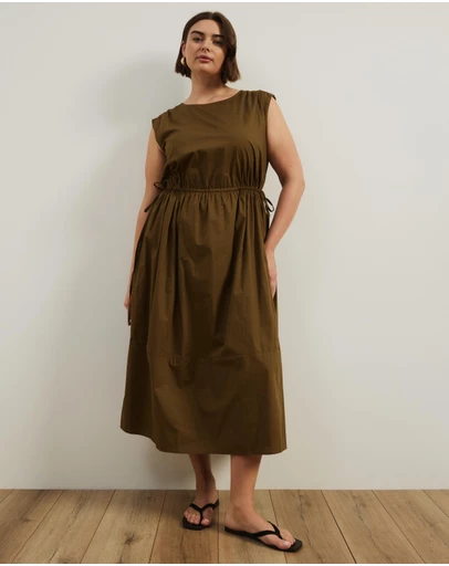 Atmos&Here Curvy - Cora Drawstring Poplin Midi Dress