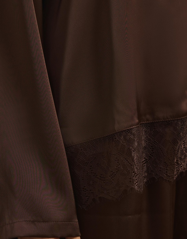 Atmos&Here - Pearl Lace Trim Long Sleeve Satin Pyjama Set