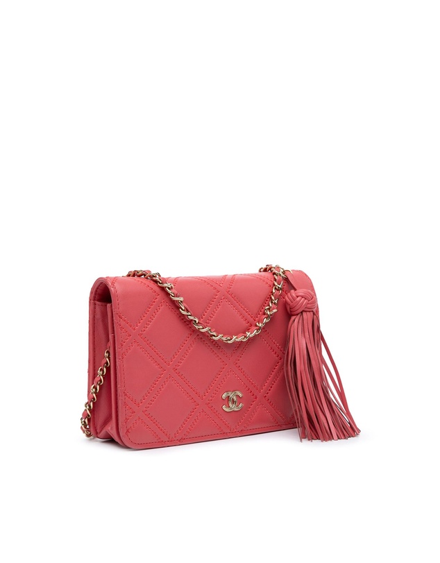 Chanel - Pre-Loved Quilted Lambskin Double Stitch Tassel Wallet On Chain