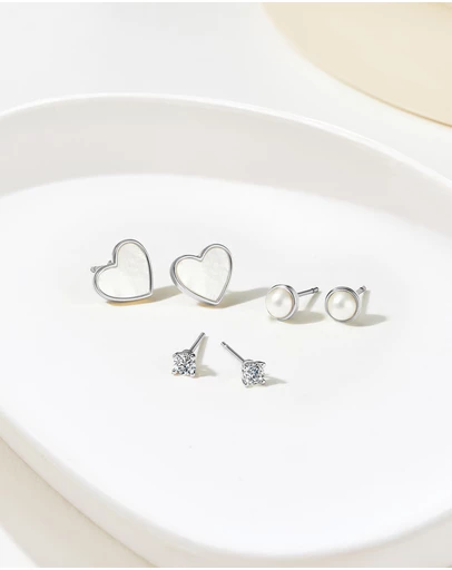 Mestige - Starlight Trio Earrings Set - Silver Plated