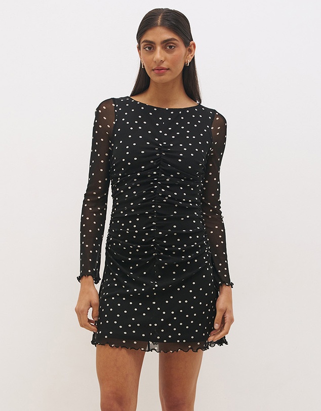 MON RENN - Vesper Spot Long Sleeve Mini Dress