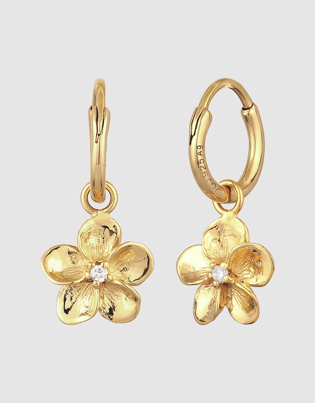 Elli Jewelry - Zirconia Frangipani Hoop Earrings in Gold-Plated 925 Silver