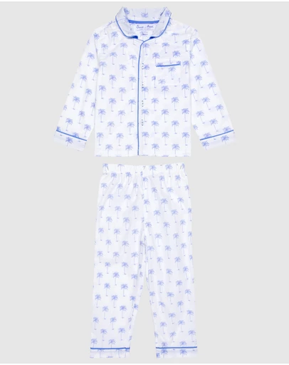 Sant And Abel - Kids Blue Palm Tree Long PJ Set
