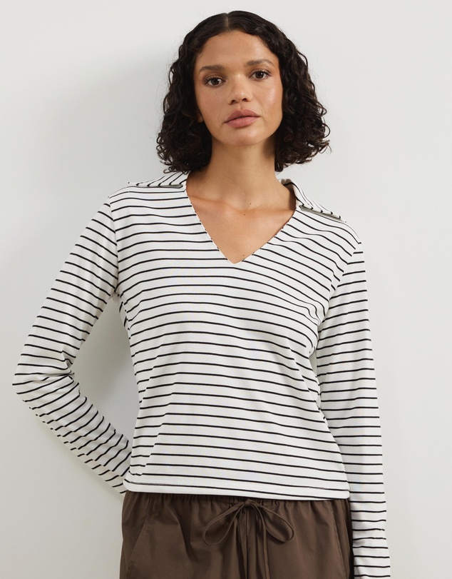 Atmos&Here - Long Sleeve Stripe V-Neck Top