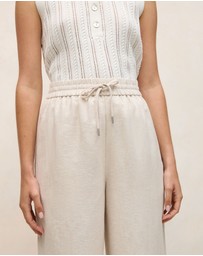 Trenery - Yarn Dyed Linen Drawcord Wide Leg Pant in Flax