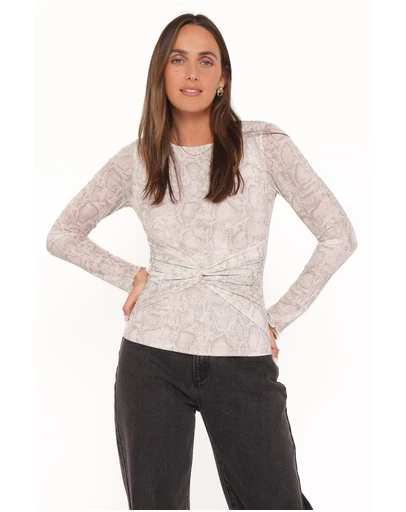 Petal & Pup - Bellie Twisted Mesh Top - Snake Print