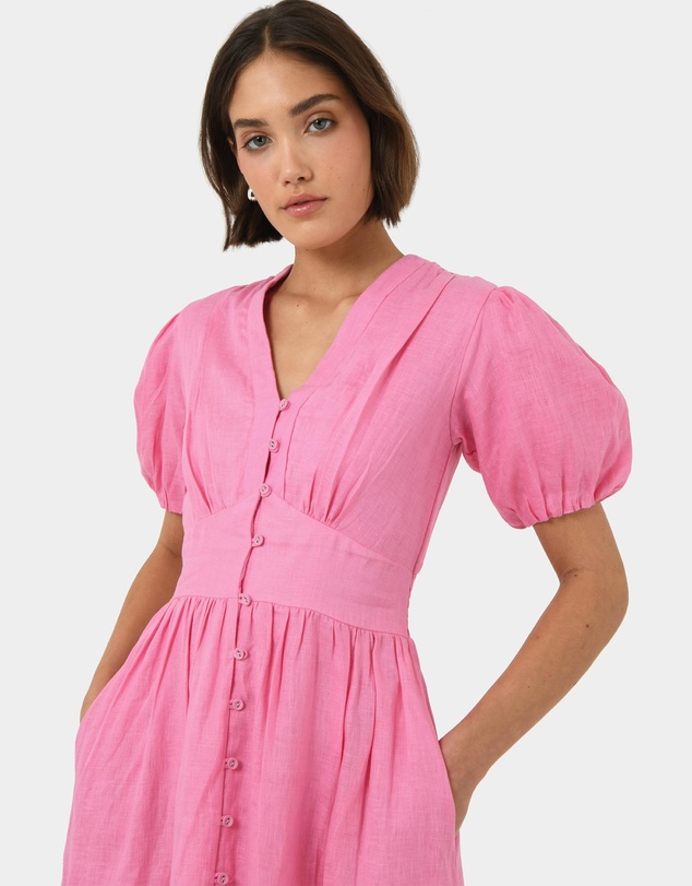 Forcast - Fernanda Linen Puff Sleeve Dress