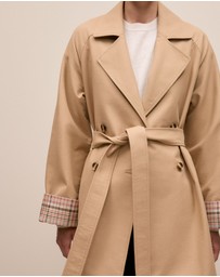 Trenery - Cotton Twill Cuff Detail Trench Coat in Tan