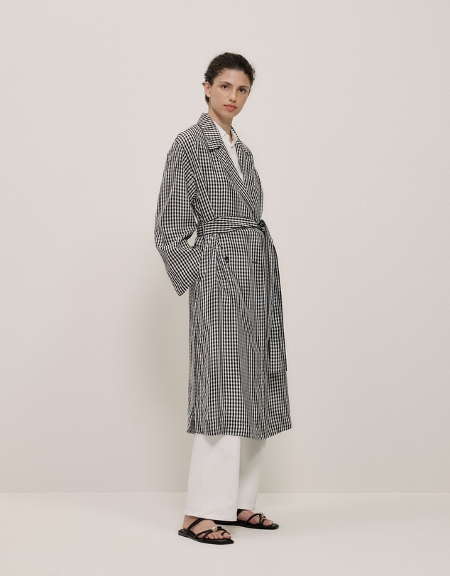 Trenery - Gingham Lightweight Trench Coat in Black