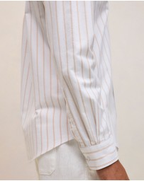 Trenery - Regular Fit Yarn Dyed Stripe Oxford Shirt in White