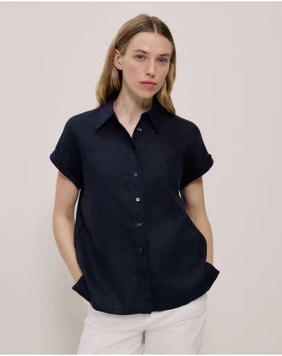 Trenery - Linen Cap Sleeve Shirt in Night Sky
