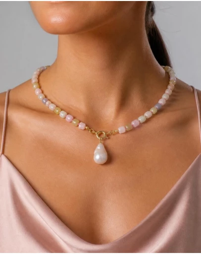 Izoa - Philippa Baroque Pearl Drop Necklace Pastel