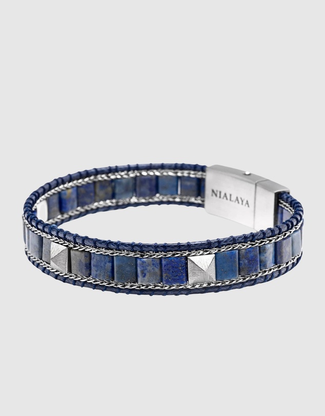 Nialaya Jewellery - Blue Lapis Stud Bracelet