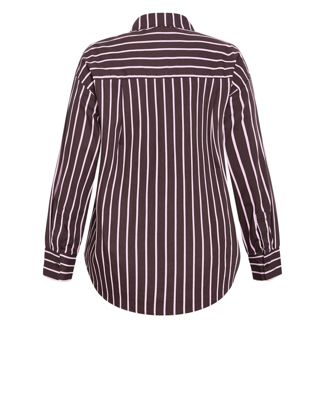 City Chic - Plus size Stassi Stripe Cotton Shirt - espresso