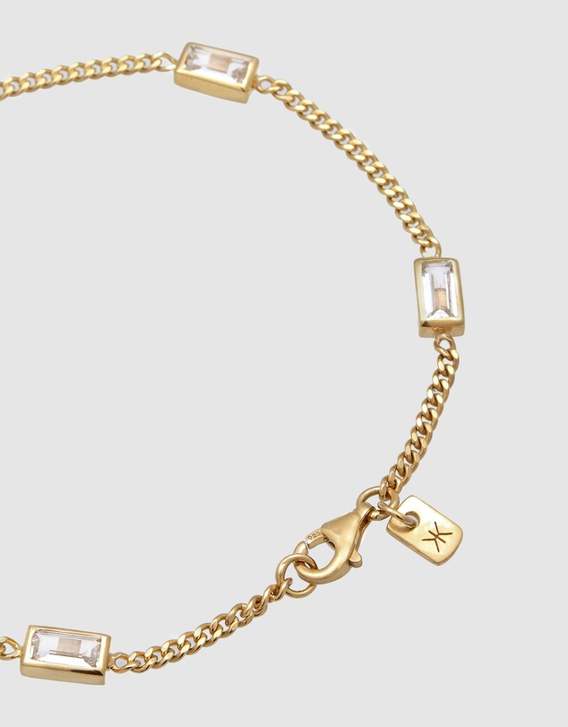 Kuzzoi - ICONIC EXCLUSIVE - Bracelet Male Rectangle Topaz White 925 Sterling Silver Gold Plated