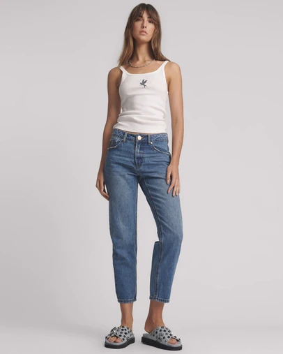 ONE TEASPOON - Slims High Waist Cropped Straight Slim Fit Denim Jeans - Blue Love
