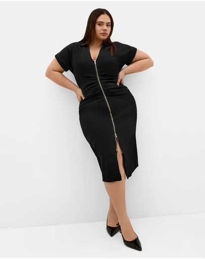 City Chic - Plus size Ruby Denim Zip Front Dress - black wash