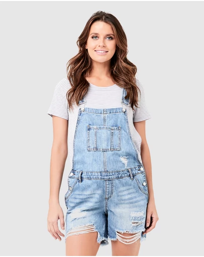 Ripe Maternity - Denim Short Overalls