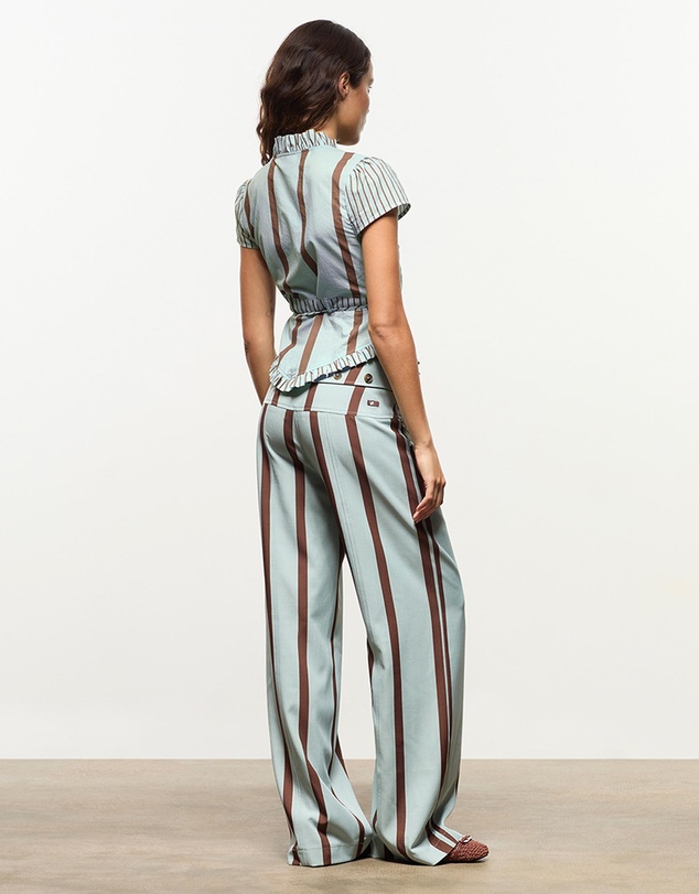 Laagam - Atena Turquoise Striped Wrap Blouse