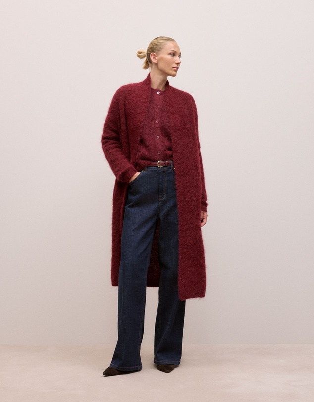Trenery - Brushed Alpaca Longline Cardigan in Red Mahogany