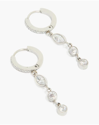 Lovisa - Waterproof Stainless Steel Cubic Zirconia Huggie Drop Earrings