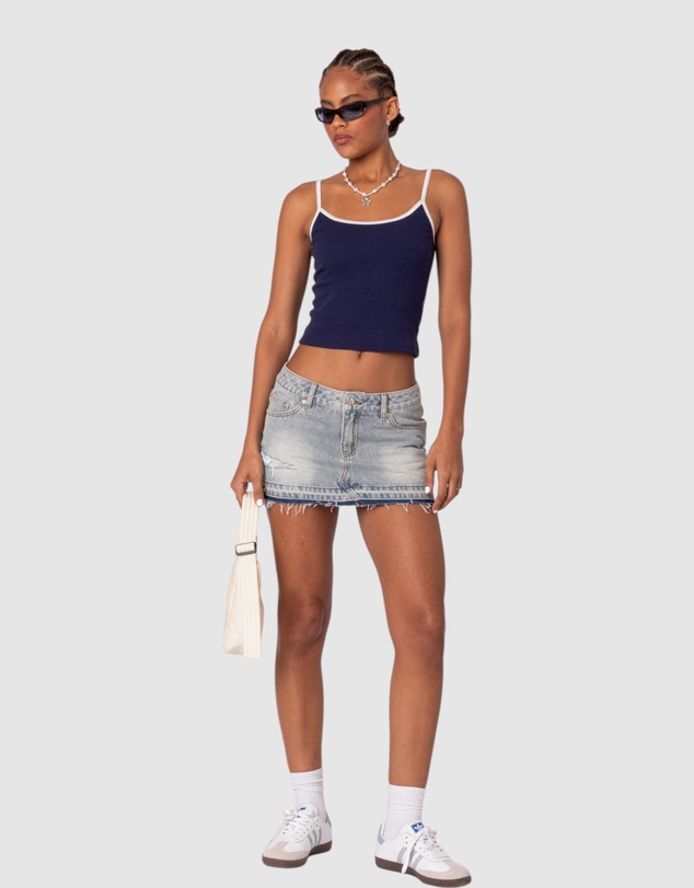 EDIKTED - Priyanka Distressed Denim Mini Skirt