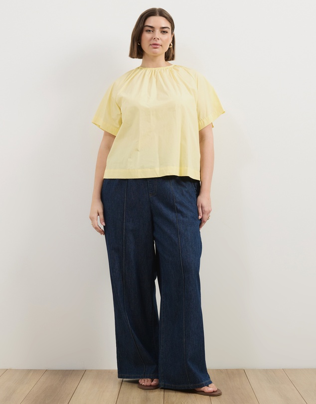 Atmos&Here Curvy - Tirsa Cotton Gathered SS Top