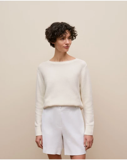 Trenery - Cotton Linen Boatneck Knit in White