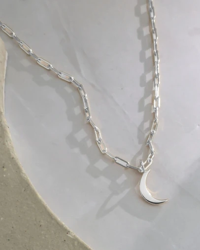 Luna Rae - Sterling Silver - Paperclip Crescent Necklace