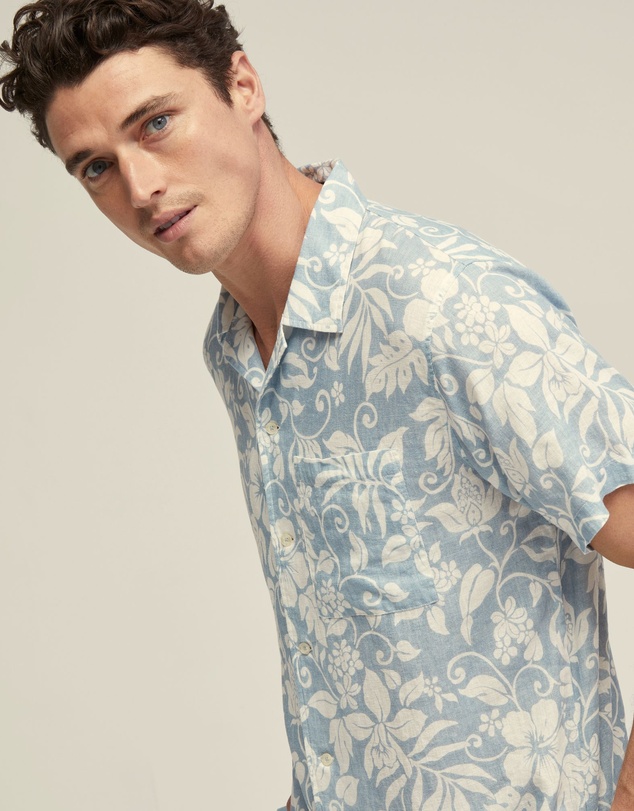 Oxford - Vinny Linen Blend Printed Short Sleeve Shirt