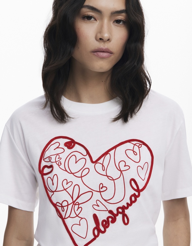 Desigual - T-shirt with embossed hearts