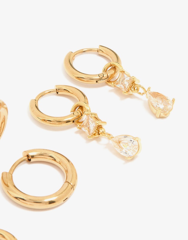 Lovisa - Waterproof Gold Plated Stainless Steel Cubic Zirconia Stud Earrings 4-Pack