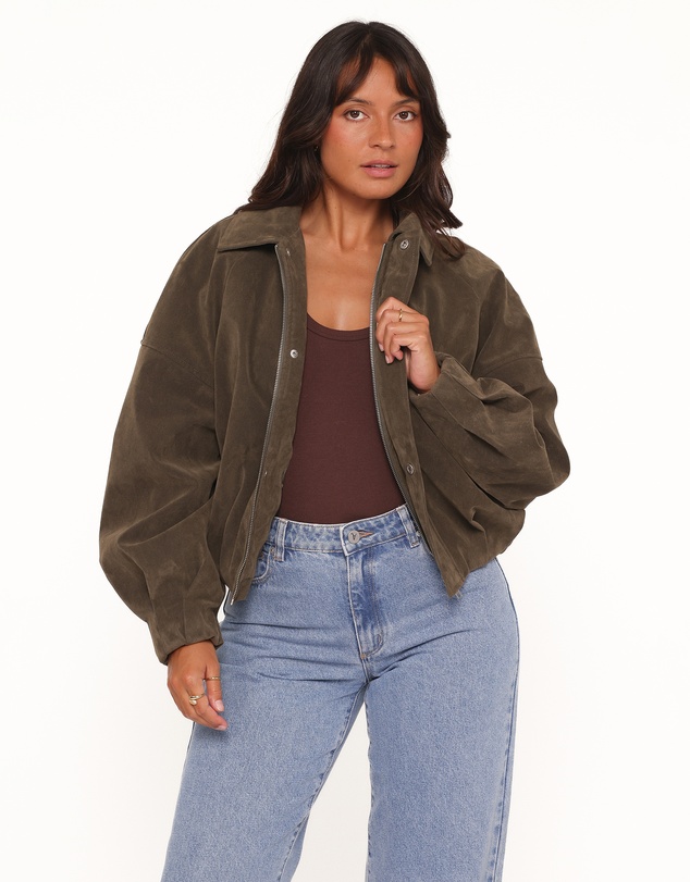 Petal & Pup - Jensen Faux Suede Bomber Jacket - Olive