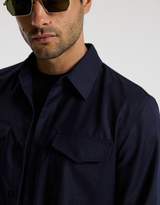 Calibre - Slim Wool Flannel Shirt Navy