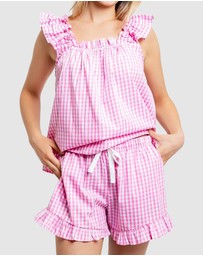 Sant And Abel - Women's Hepburn Gingham Pink Frill Tank PJ Set