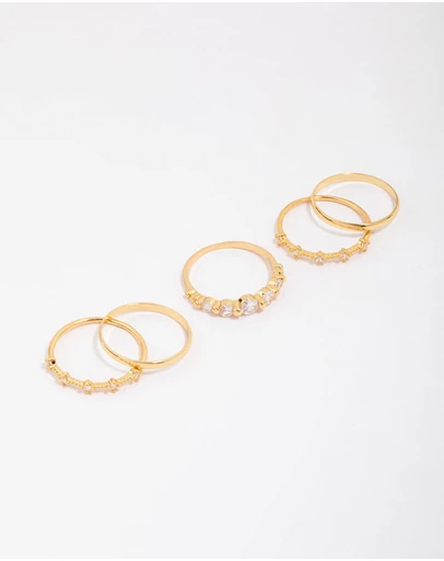 Lovisa - Gold Plated Dainty Cubic Zirconia Stacking Ring 5-Pack