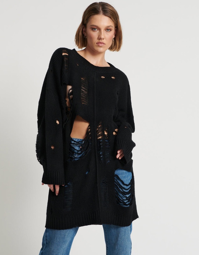 ONE TEASPOON - Black Hercules Shredded Sweater