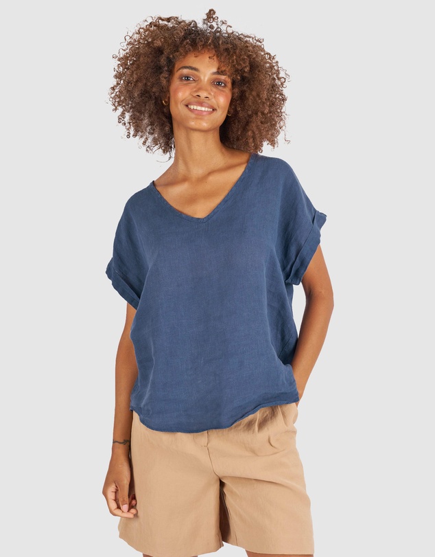 CAMIXA - Martina Linen V-Neck T-shirt